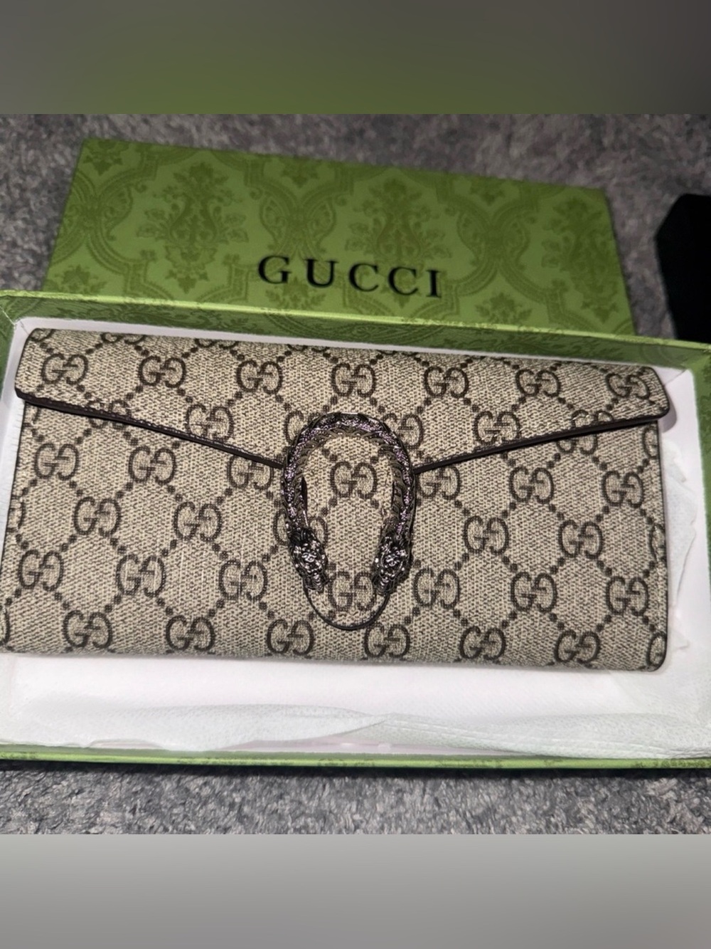 Gucci Tan GG Supreme Canvas Clutch with Silver-Tone Horsebit